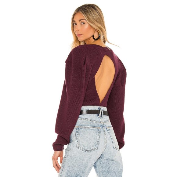 NWT Free People Saffron Plum Purple Open Back Cutout Scoop Neck Rib Knit Sweater - Picture 3 of 11